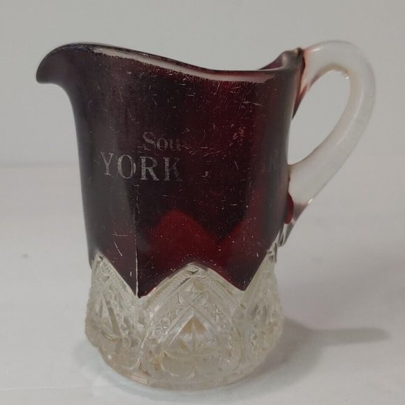 Antique Souvenir YORK, NEBRASKA Ruby Red Red Glass Mug Creamer Crystal Cup 1910 - Picture 1 of 8